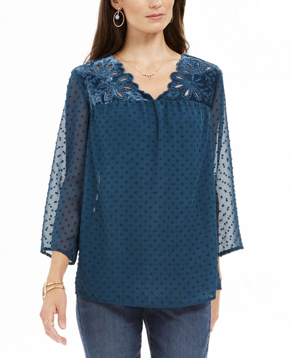 NEW Style & Co 2 Piece Dotted Swiss and Velvet Cutout Teal Top with Tank Size L